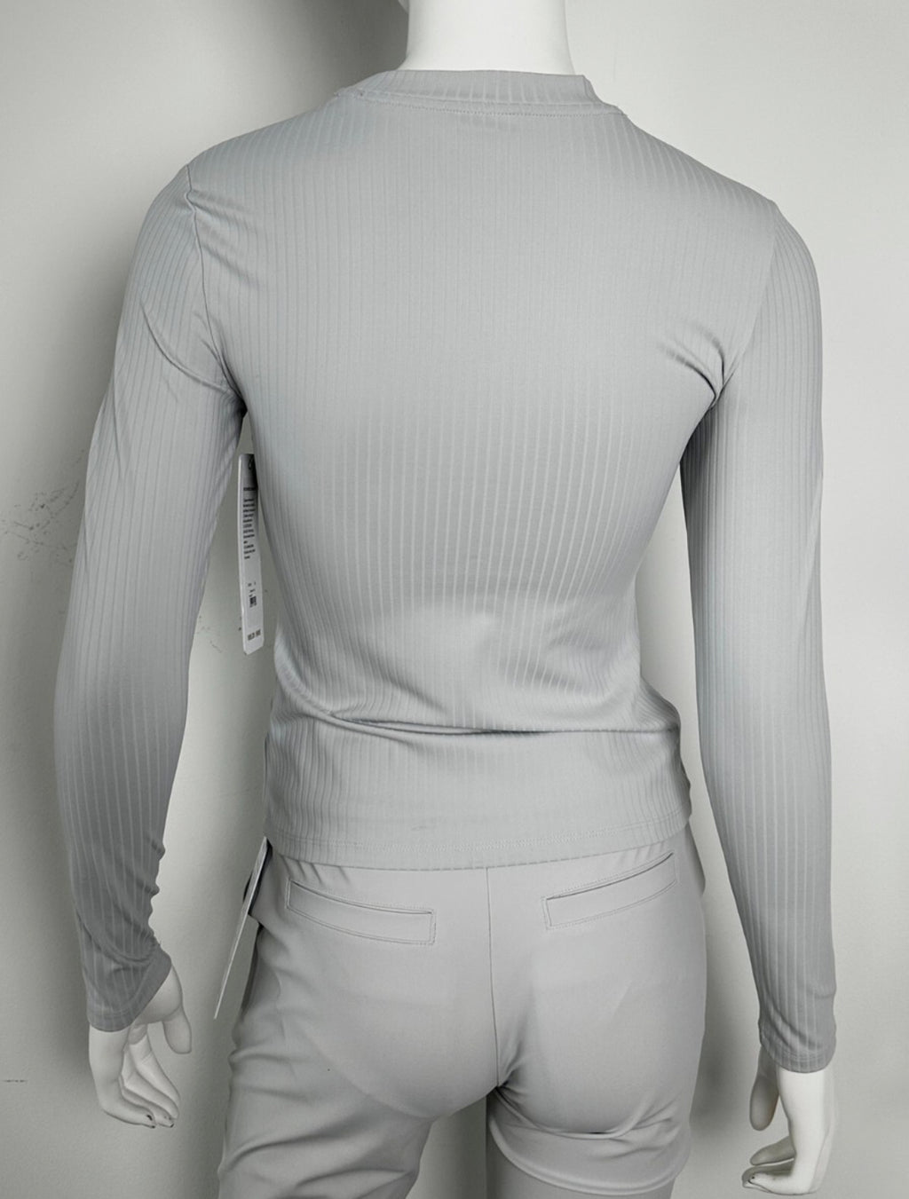 Rhône Modern Rib Long Sleeve Tee Grey & Black. Top Ribbed Athleisure