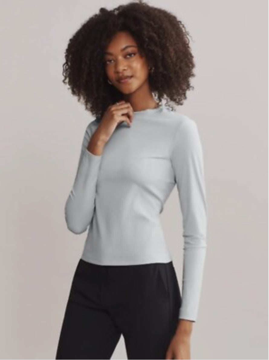 Rhône Modern Rib Long Sleeve Tee Grey & Black. Top Ribbed Athleisure